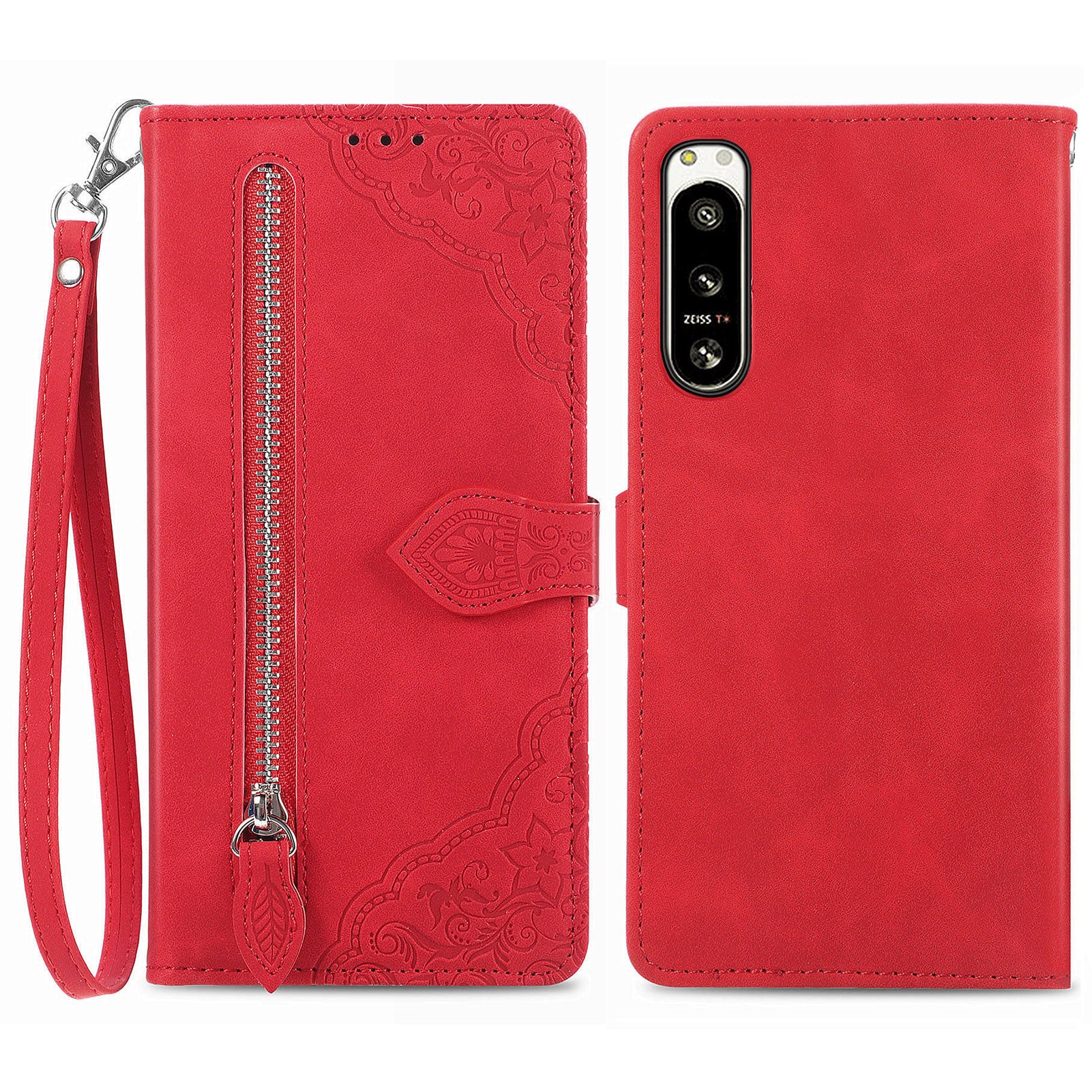 For Sony Xperia 5 IV 5G Flower Imprinted Pattern PU Leather Drop-proof Phone Cover Zipper Pocket Protective Flip Phone Case with Wallet Stand For Sony Xperia 5 IV 5G Flower Imprinted Pattern PU Leather Drop-proof Phone Cover Zipper Pocket Protective Flip Phone Case with Wallet Stand